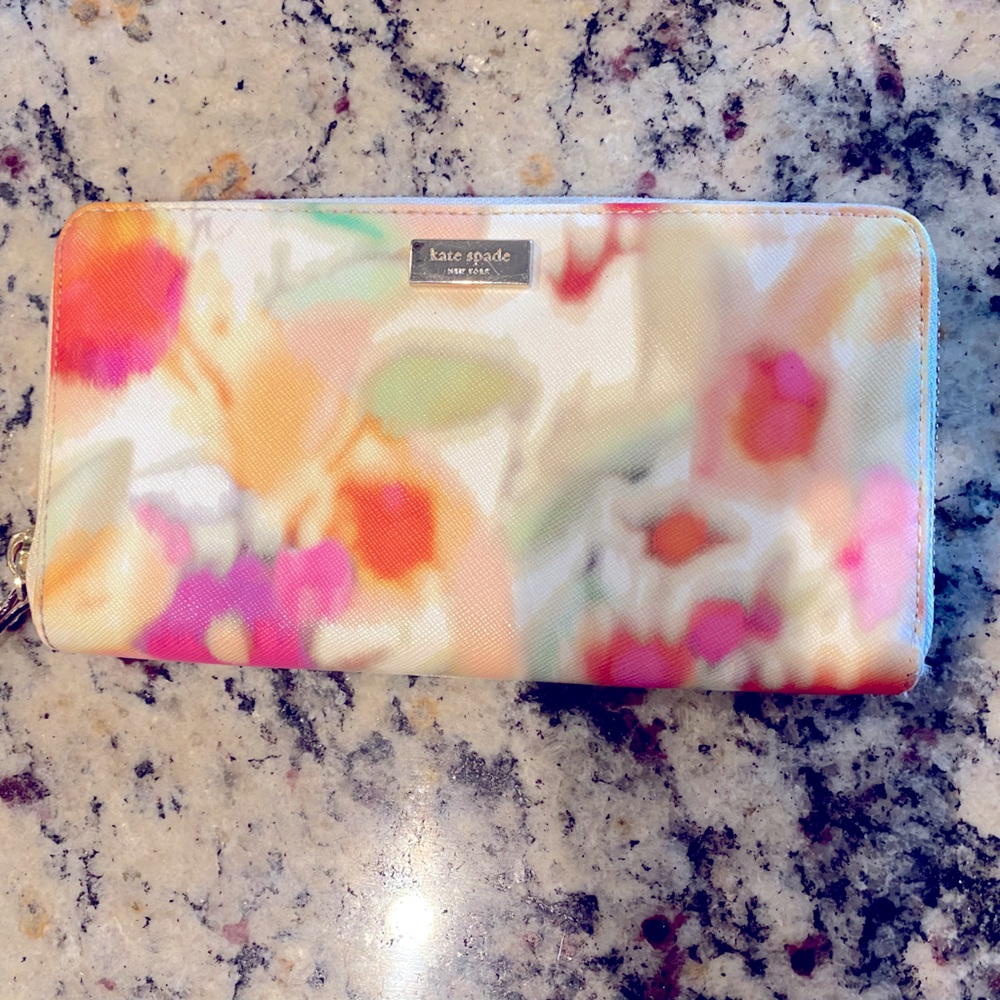Kate Spade Floral Multi-Color Leather Zip-Around Continental Wallet Large